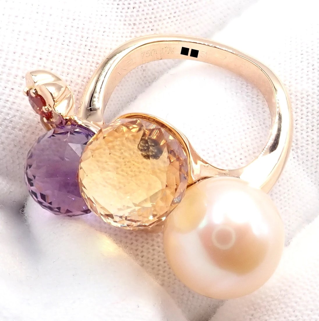Chanel Mademoiselle 18k Rose Gold Diamond Amethyst Citrine Ring sz 5.75 - 8