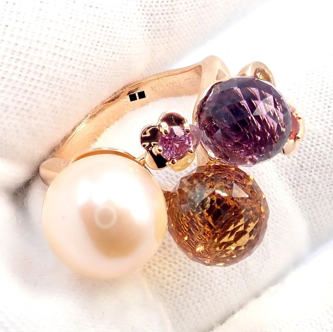 Chanel Mademoiselle 18k Rose Gold Diamond Amethyst Citrine Ring sz 5.75 - 9