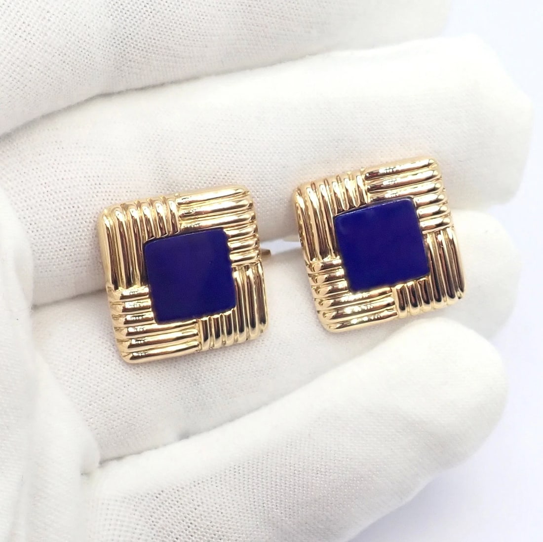 Piaget 18k Yellow Gold Large Lapis Lazuli Rope Square Gold Cufflinks - 7