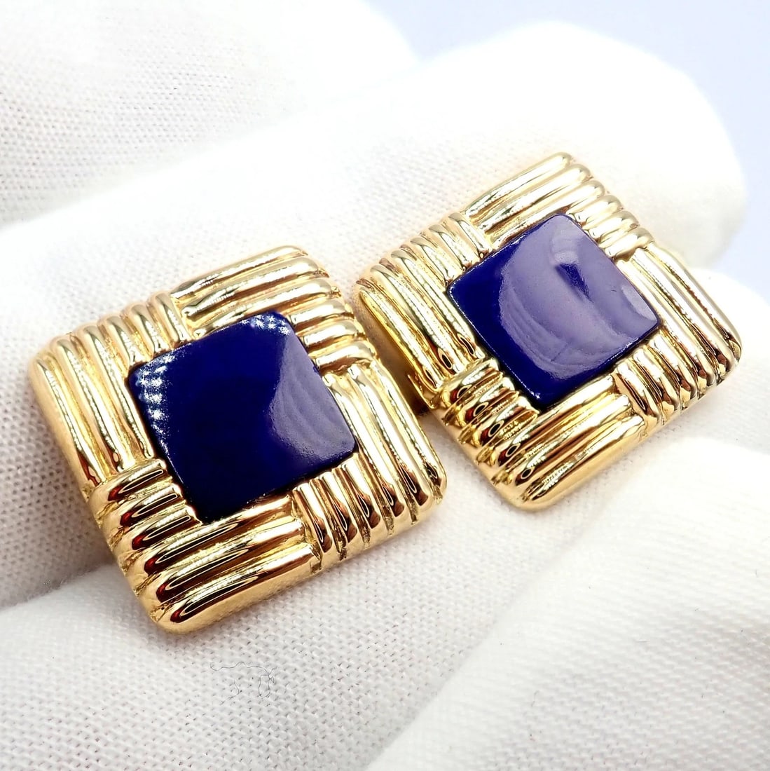 Piaget 18k Yellow Gold Large Lapis Lazuli Rope Square Gold Cufflinks - 9
