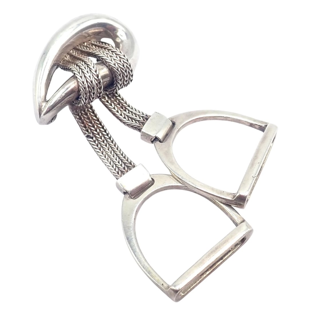 Authentic! Hermes Sterling Silver Double Stirrup Brooch Pin - 10