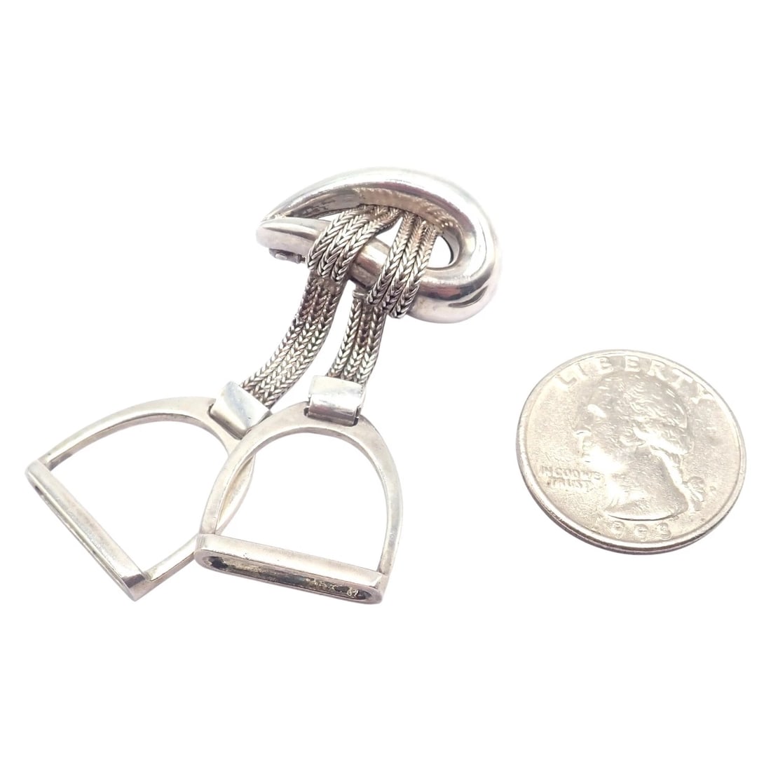 Authentic! Hermes Sterling Silver Double Stirrup Brooch Pin - 3