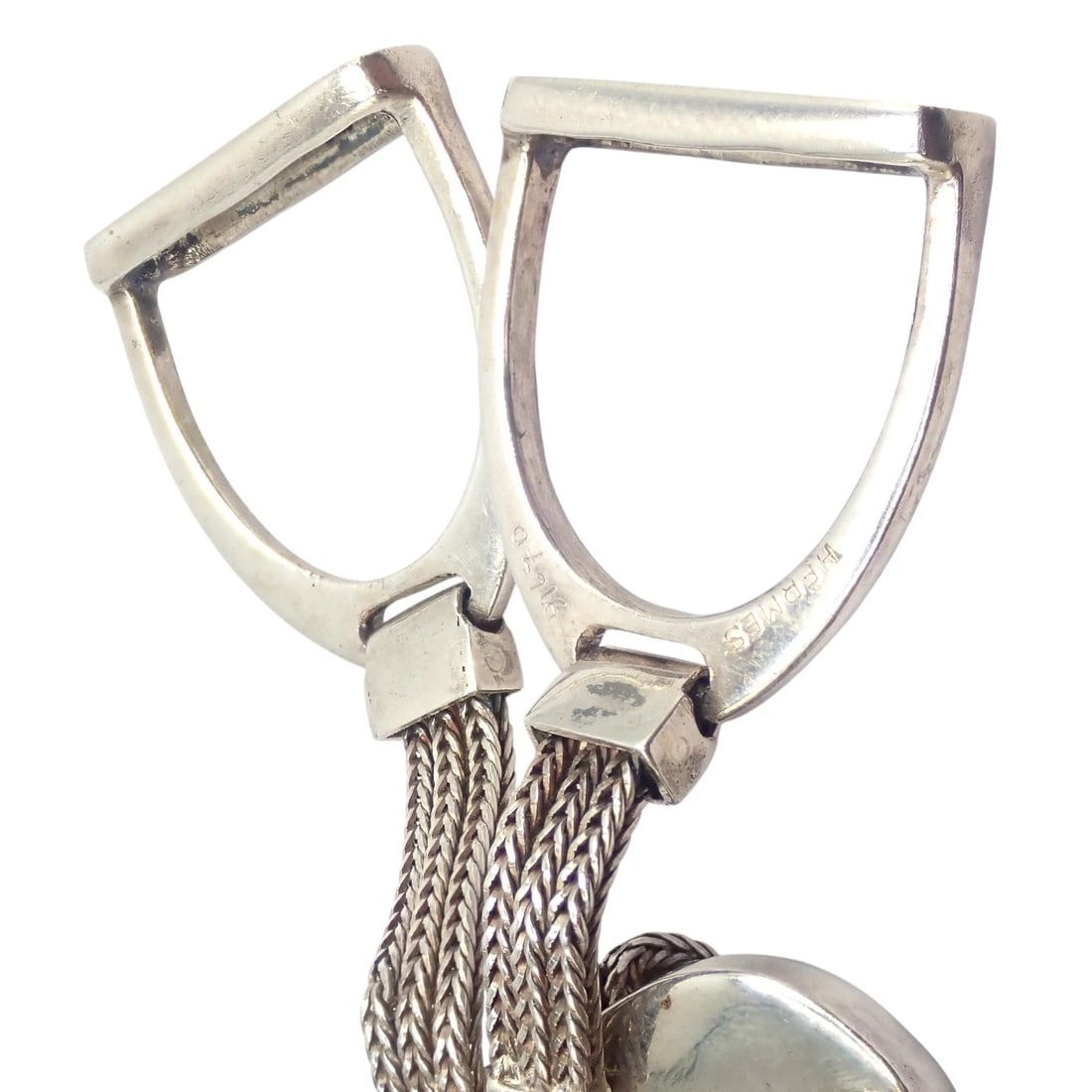 Authentic! Hermes Sterling Silver Double Stirrup Brooch Pin - 4