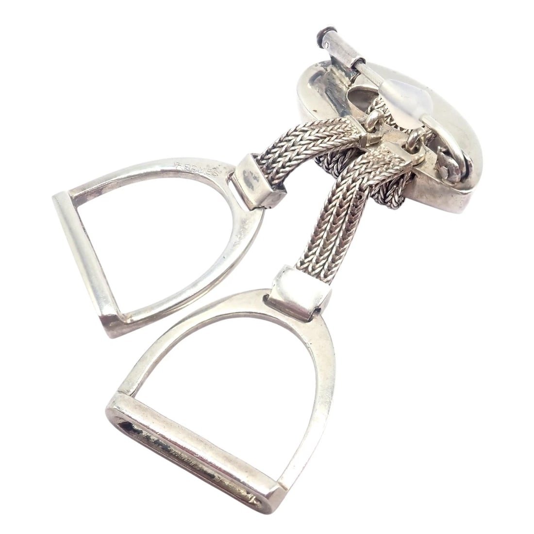 Authentic! Hermes Sterling Silver Double Stirrup Brooch Pin - 8