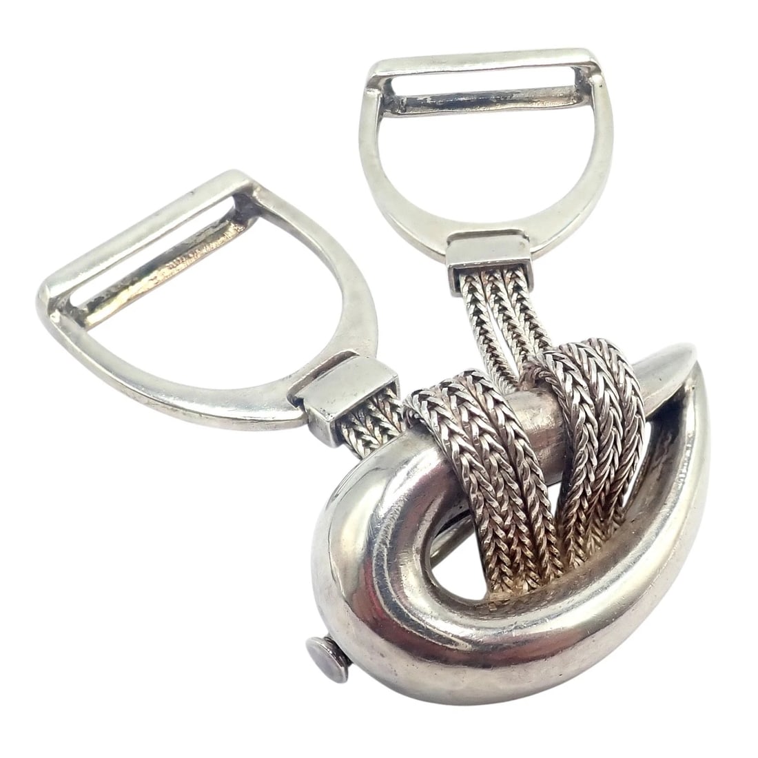 Authentic! Hermes Sterling Silver Double Stirrup Brooch Pin - 9