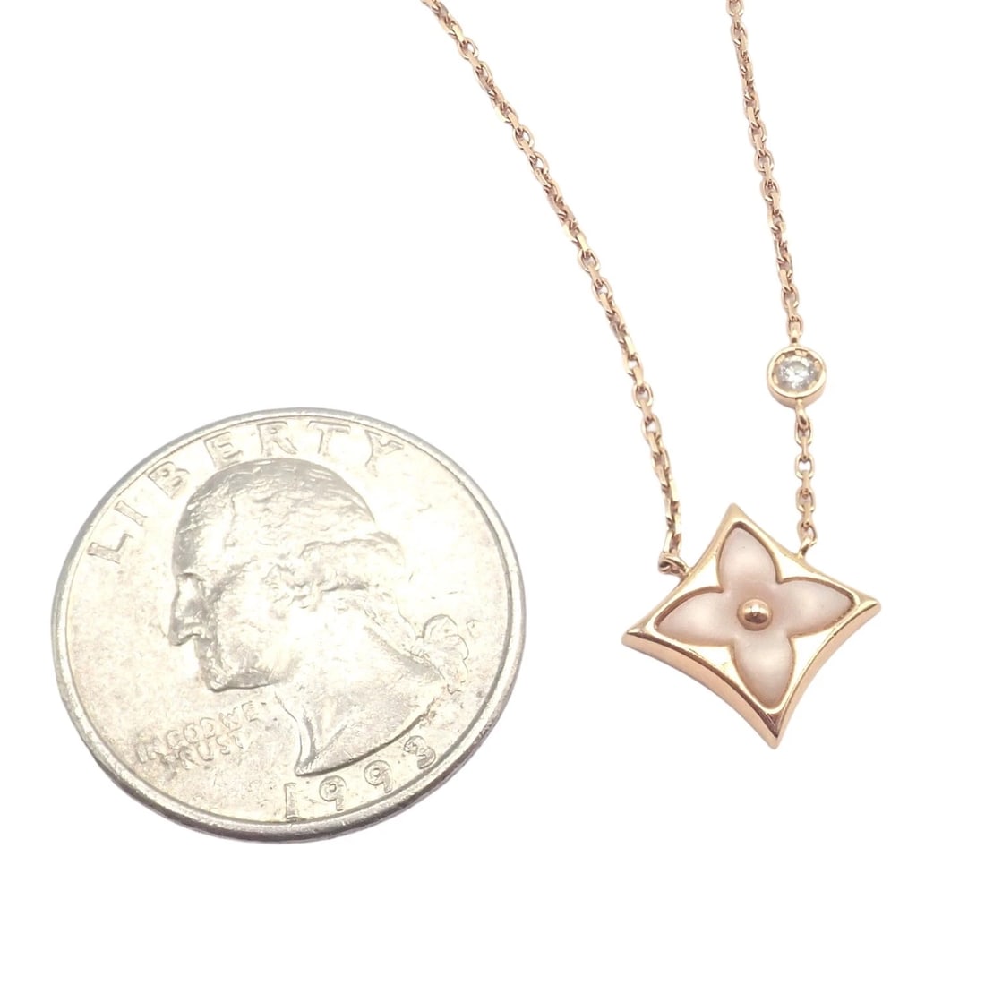 Authentic! Louis Vuitton 18k Rose Gold Diamond Mother Of Pearl Blossom Necklace - 10