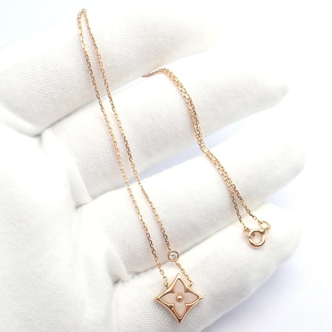 Authentic! Louis Vuitton 18k Rose Gold Diamond Mother Of Pearl Blossom Necklace - 6