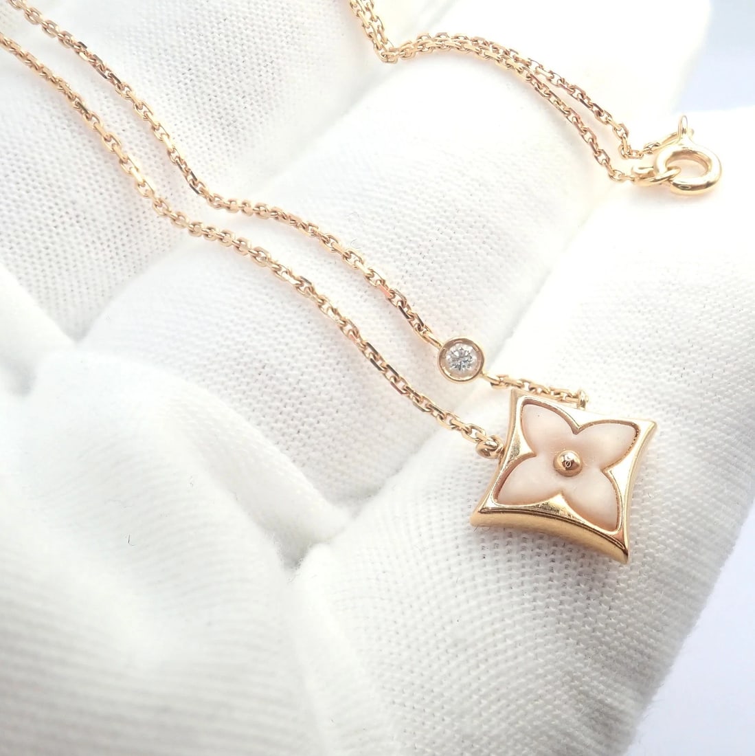 Authentic! Louis Vuitton 18k Rose Gold Diamond Mother Of Pearl Blossom Necklace - 7