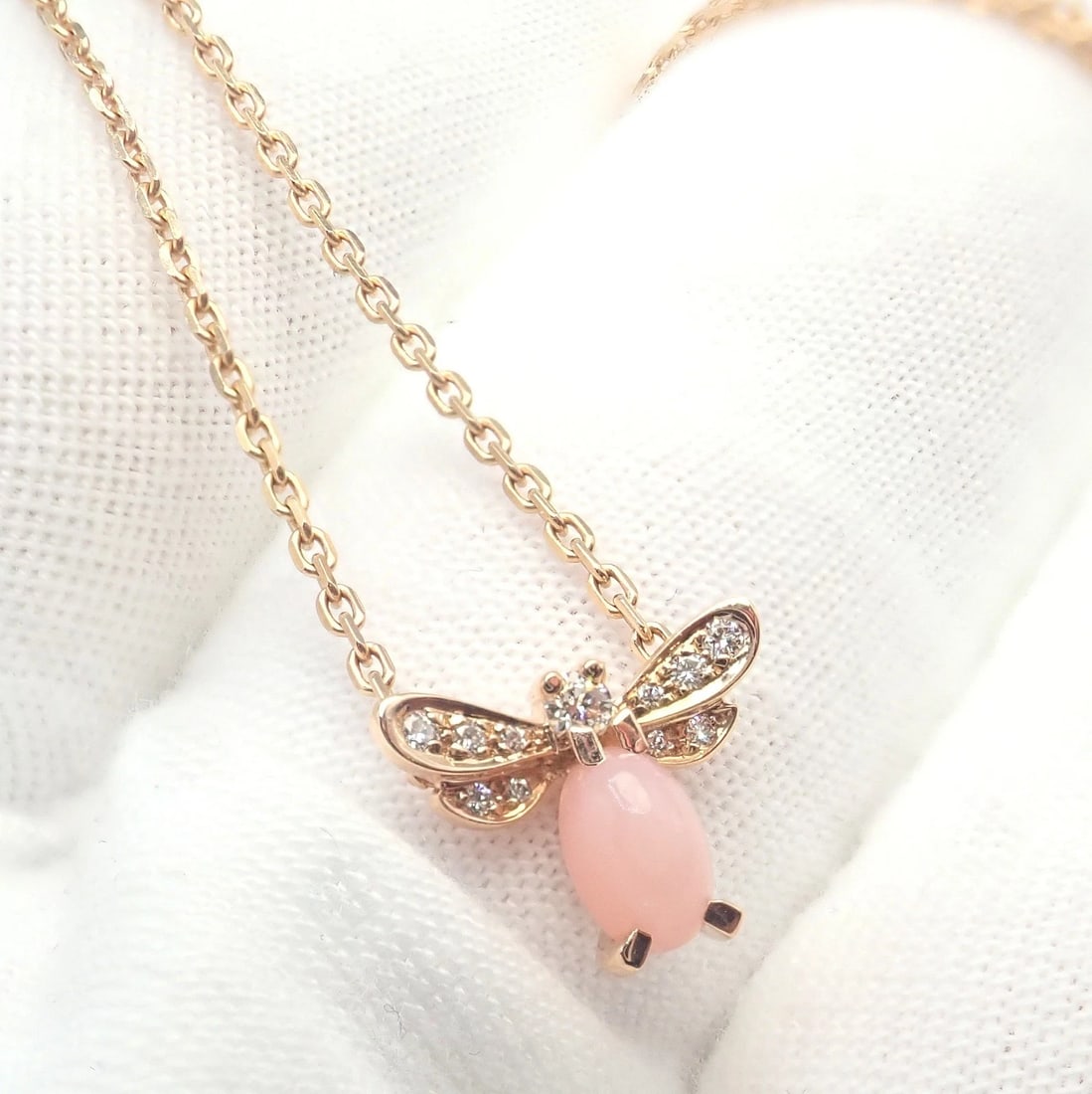 Authentic! Chaumet 18k Rose Gold Attrape Moi Diamond Pink Opal Necklace - 3