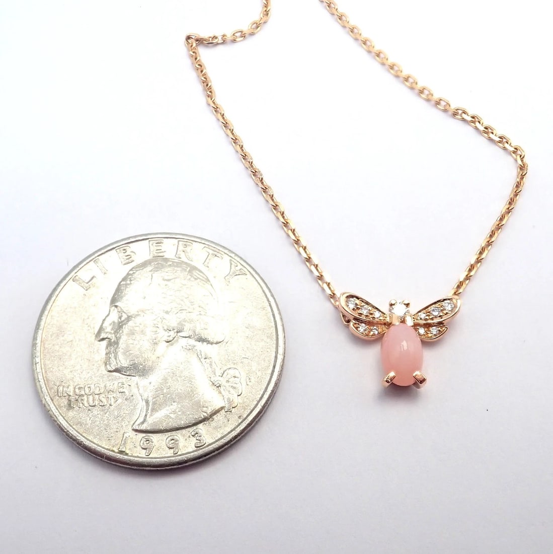 Authentic! Chaumet 18k Rose Gold Attrape Moi Diamond Pink Opal Necklace - 5