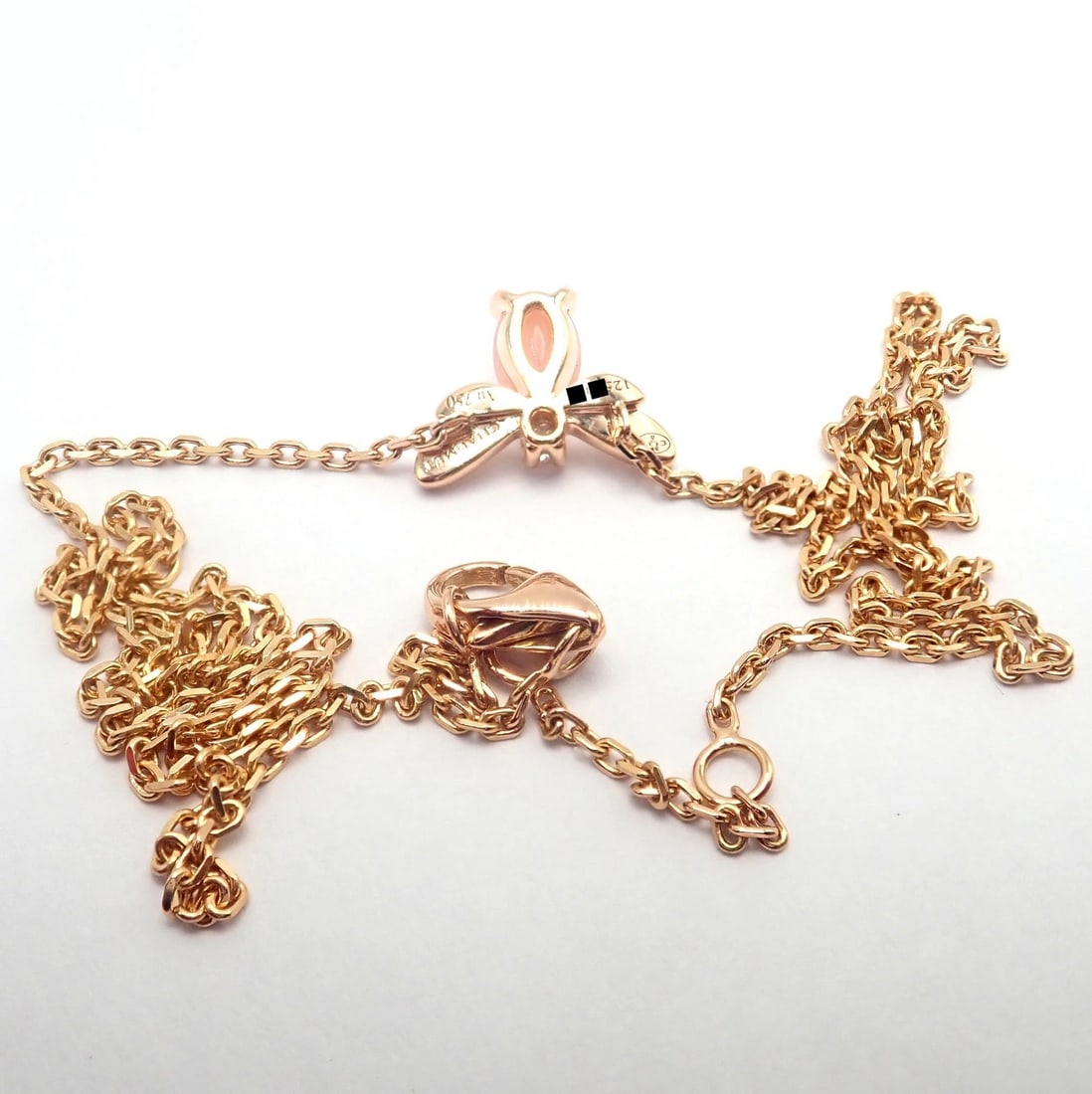 Authentic! Chaumet 18k Rose Gold Attrape Moi Diamond Pink Opal Necklace - 7