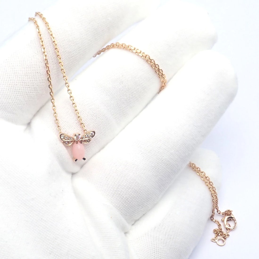 Authentic! Chaumet 18k Rose Gold Attrape Moi Diamond Pink Opal Necklace - 9