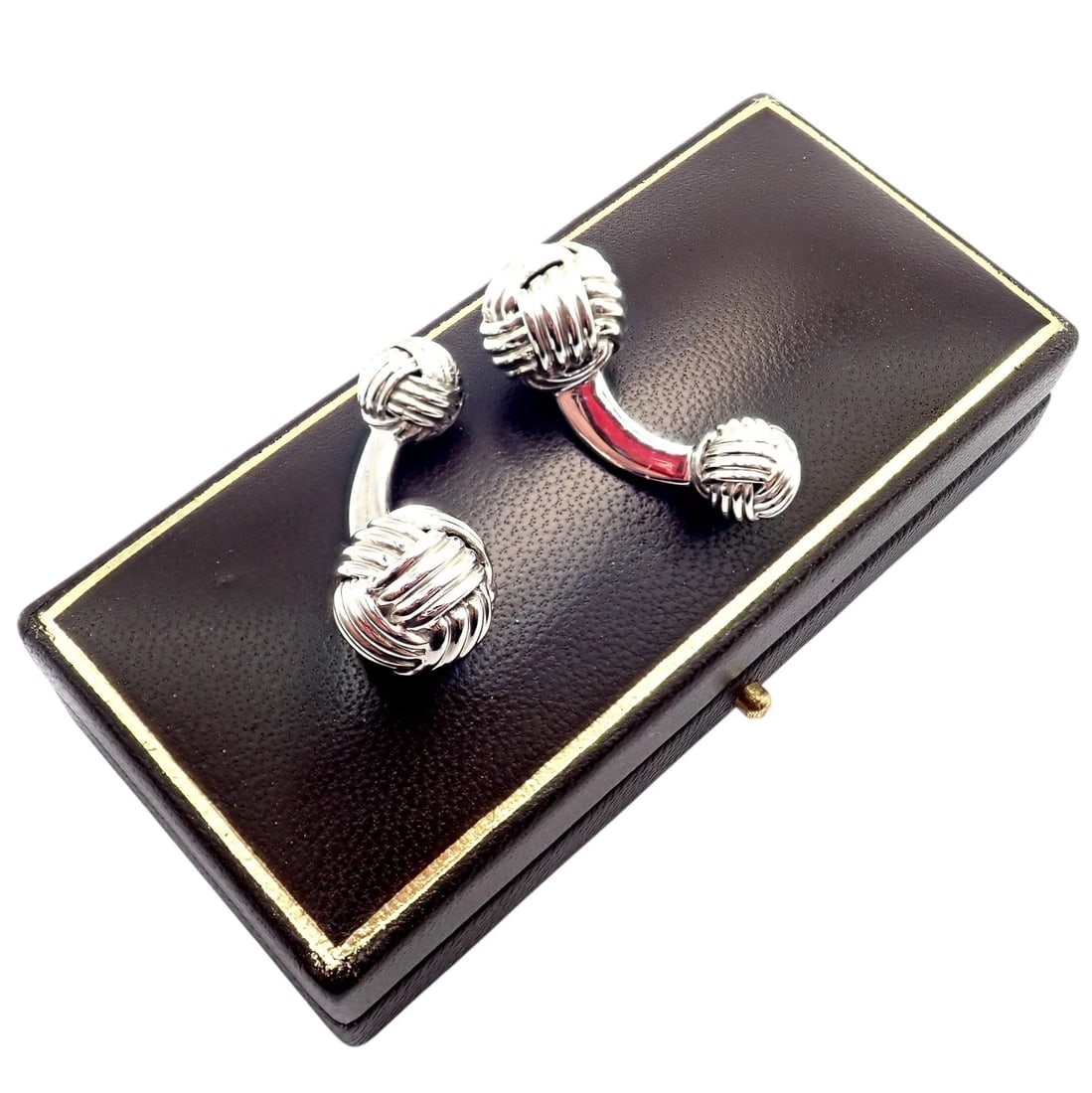 Authentic Tom Ford 18k White Gold Signature Classic Rope Knot Cufflinks - 11