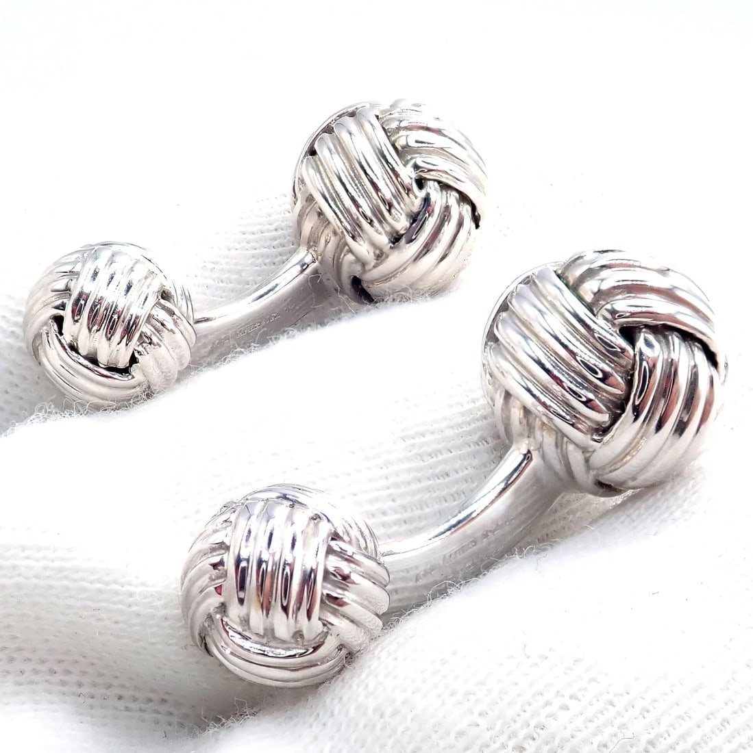 Authentic Tom Ford 18k White Gold Signature Classic Rope Knot Cufflinks - 3