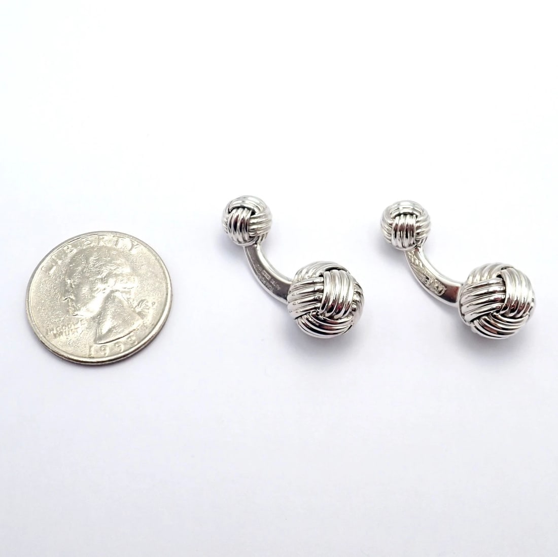 Authentic Tom Ford 18k White Gold Signature Classic Rope Knot Cufflinks - 4