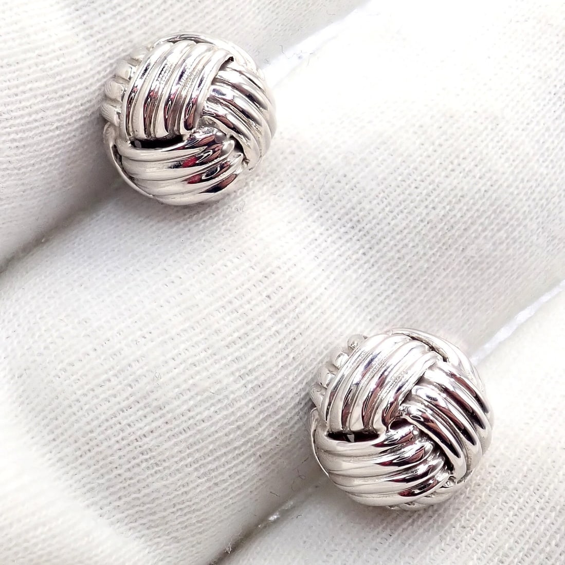 Authentic Tom Ford 18k White Gold Signature Classic Rope Knot Cufflinks - 7