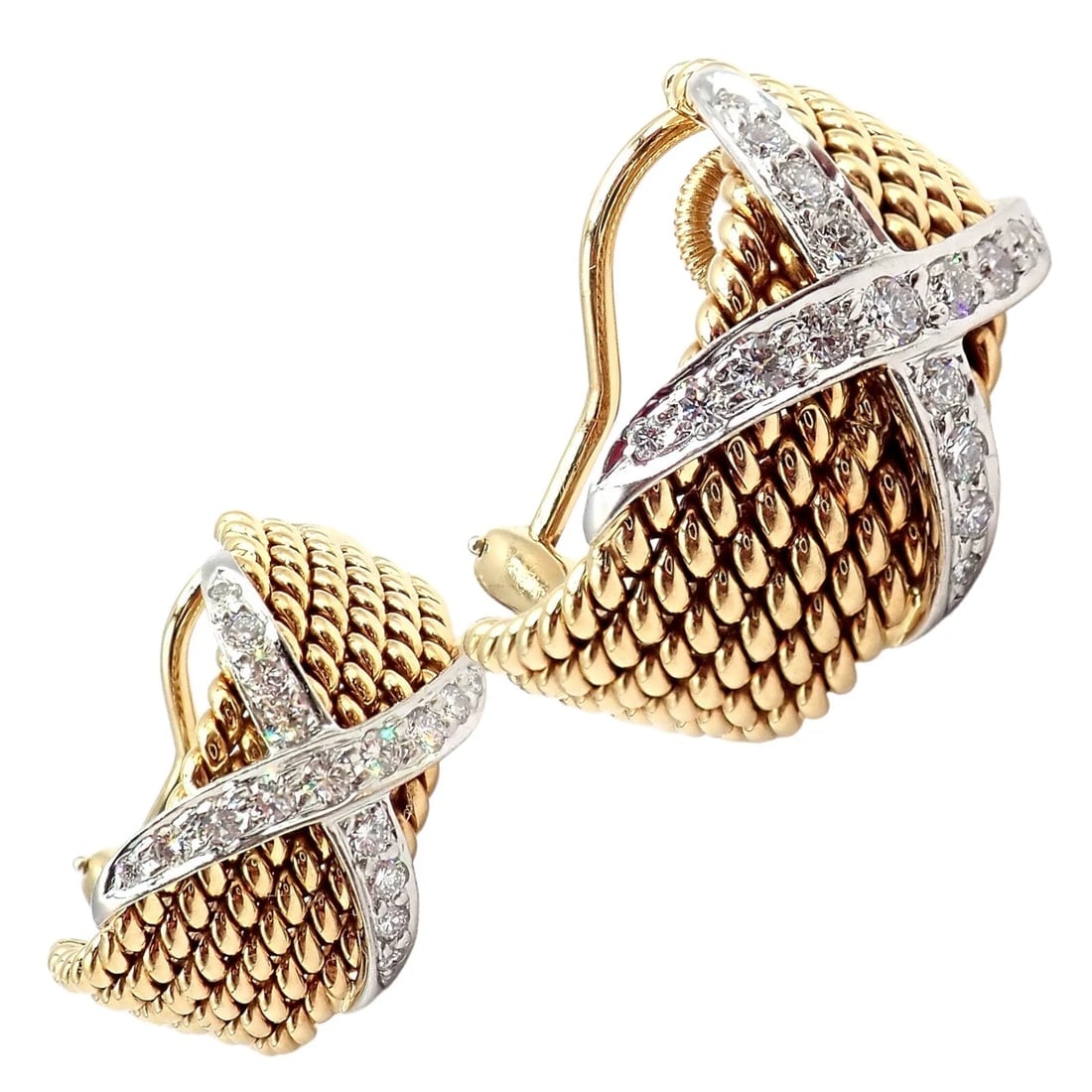 Tiffany & Co Schlumberger 18k Yellow Gold Platinum Diamond 6 Row Rope X Earrings - 10