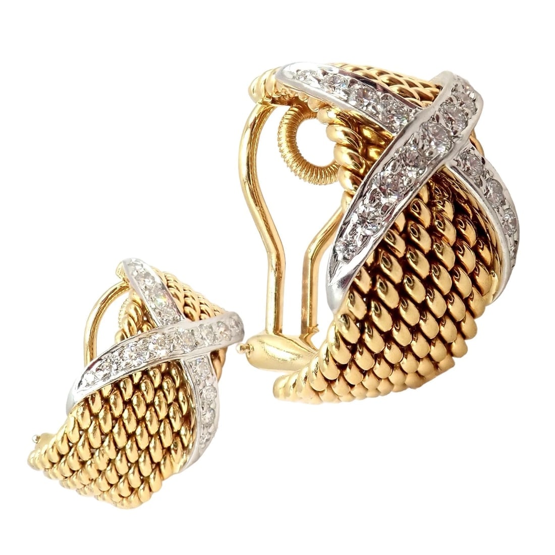Tiffany & Co Schlumberger 18k Yellow Gold Platinum Diamond 6 Row Rope X Earrings - 4