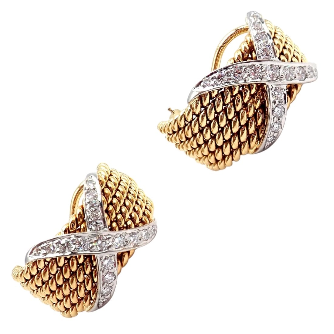 Tiffany & Co Schlumberger 18k Yellow Gold Platinum Diamond 6 Row Rope X Earrings - 8