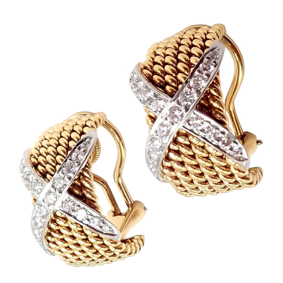 Tiffany & Co Schlumberger 18k Yellow Gold Platinum Diamond 6 Row Rope X Earrings - 9