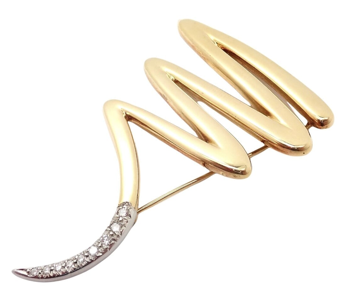 Tiffany & Co 18k Yellow Gold Platinum Picasso Diamond Large Squiggle Pin Brooch - 2