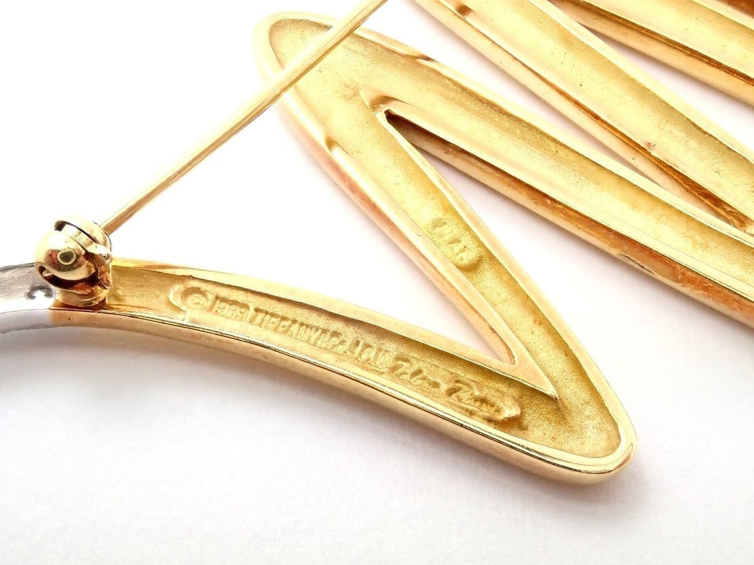 Tiffany & Co 18k Yellow Gold Platinum Picasso Diamond Large Squiggle Pin Brooch - 3