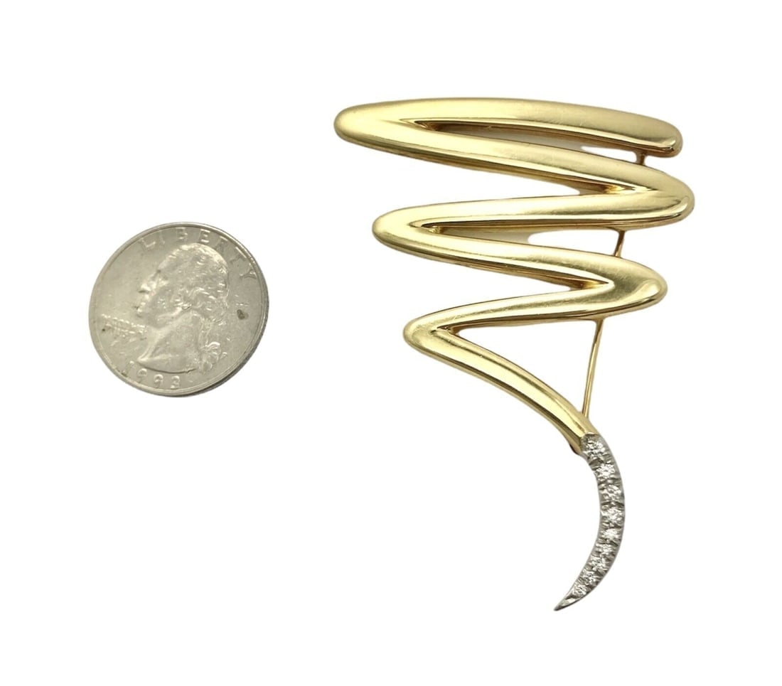 Tiffany & Co 18k Yellow Gold Platinum Picasso Diamond Large Squiggle Pin Brooch - 4