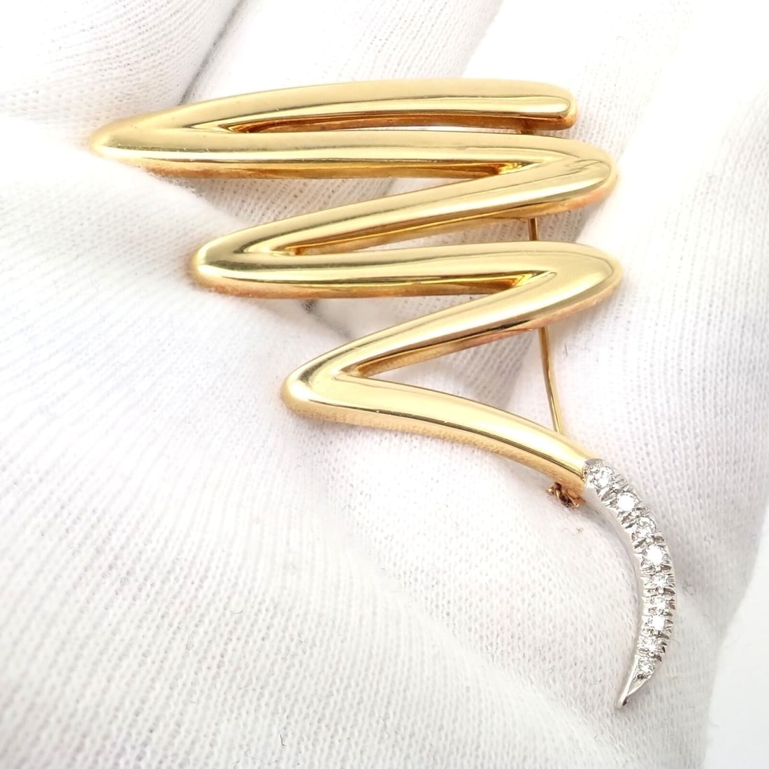 Tiffany & Co 18k Yellow Gold Platinum Picasso Diamond Large Squiggle Pin Brooch - 7