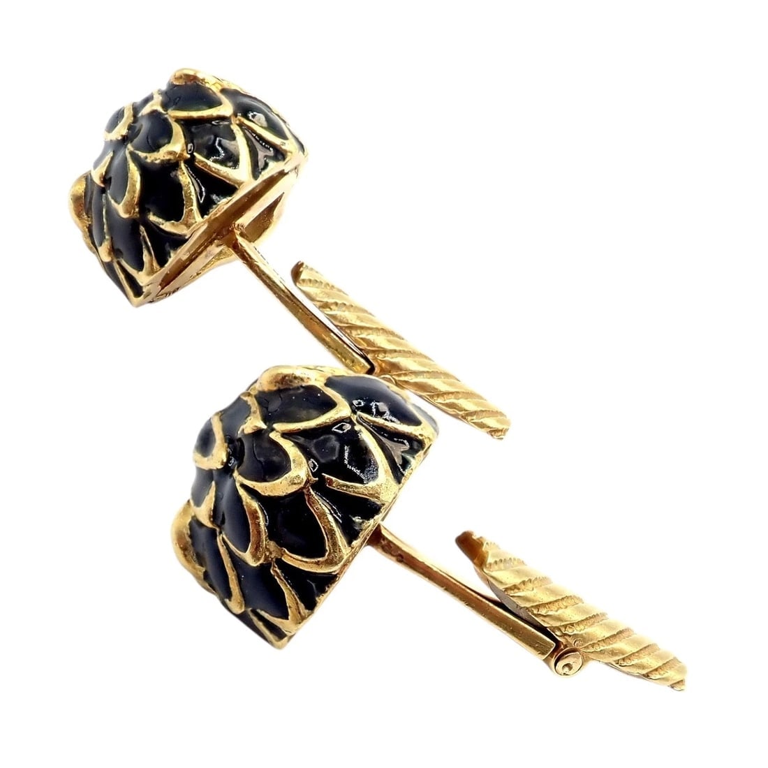 Vintage! David Webb 18k Yellow Gold Black Enamel Lion Cufflinks - 11
