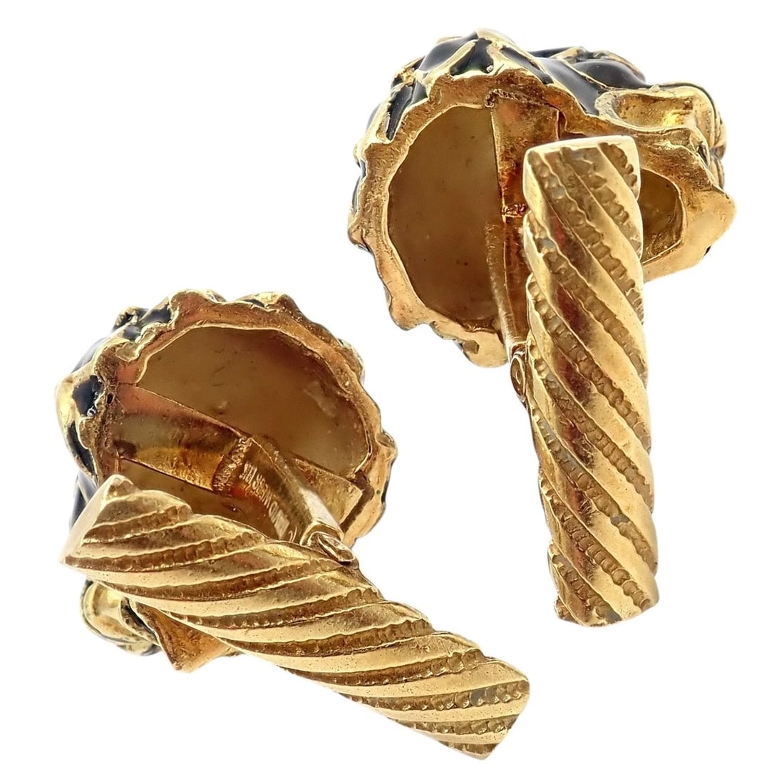 Vintage! David Webb 18k Yellow Gold Black Enamel Lion Cufflinks - 2