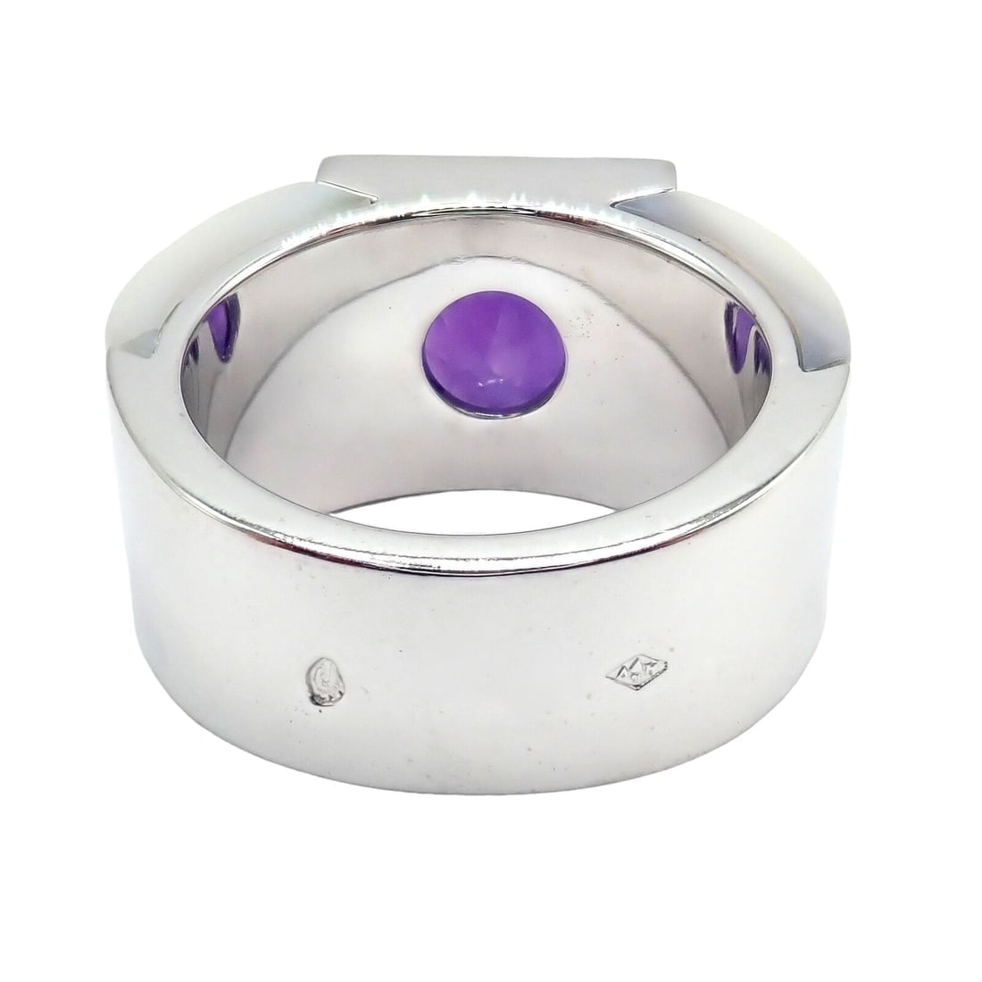 Rare! Authentic Van Cleef & Arpels 18k White Gold Amethyst Mother of Pearl Ring - 10