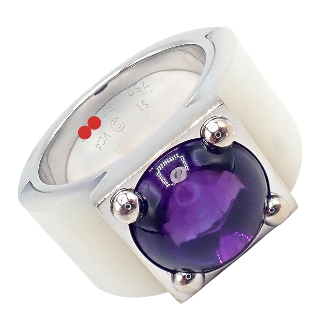 Rare! Authentic Van Cleef & Arpels 18k White Gold Amethyst Mother of Pearl Ring - 3