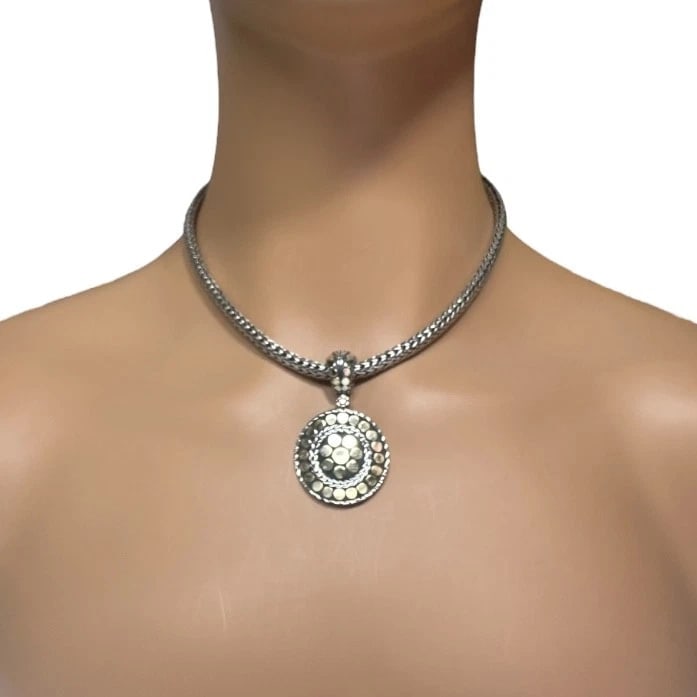 Authentic! John Hardy JH 18k Yellow Gold Silver Dot Pendant And Necklace - 6