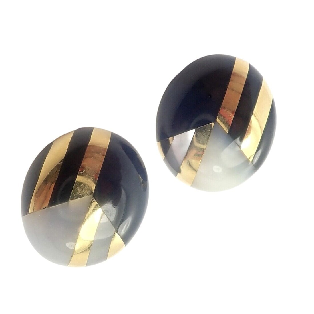 Rare! Tiffany & Co Cummings 18k Yellow Gold Mother of Pearl Black Jade Earrings - 10