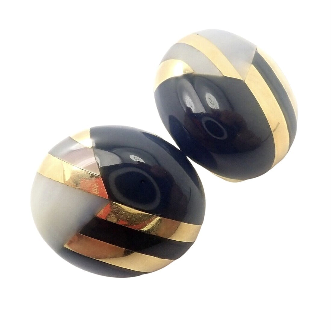 Rare! Tiffany & Co Cummings 18k Yellow Gold Mother of Pearl Black Jade Earrings - 11