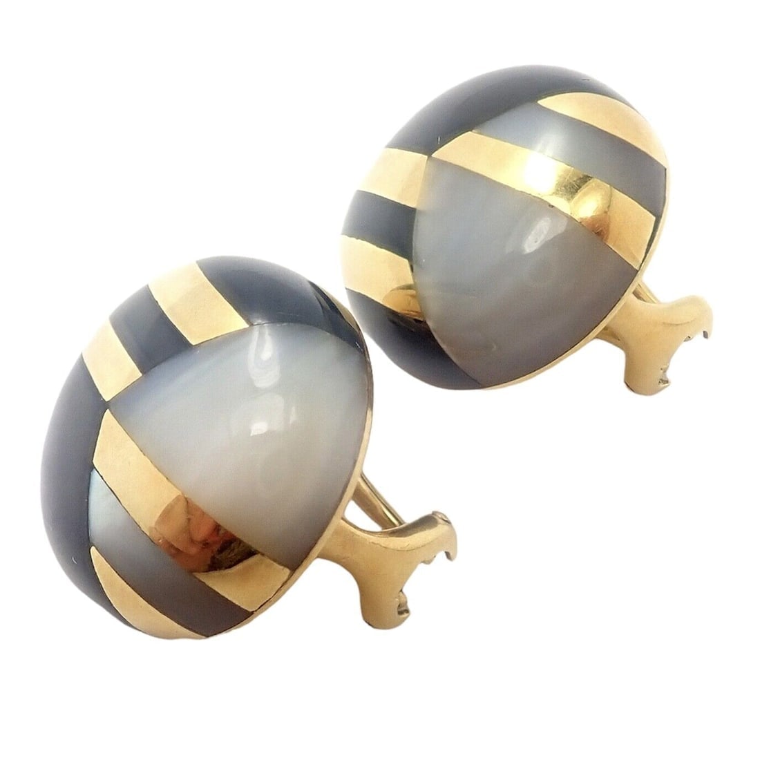 Rare! Tiffany & Co Cummings 18k Yellow Gold Mother of Pearl Black Jade Earrings - 3