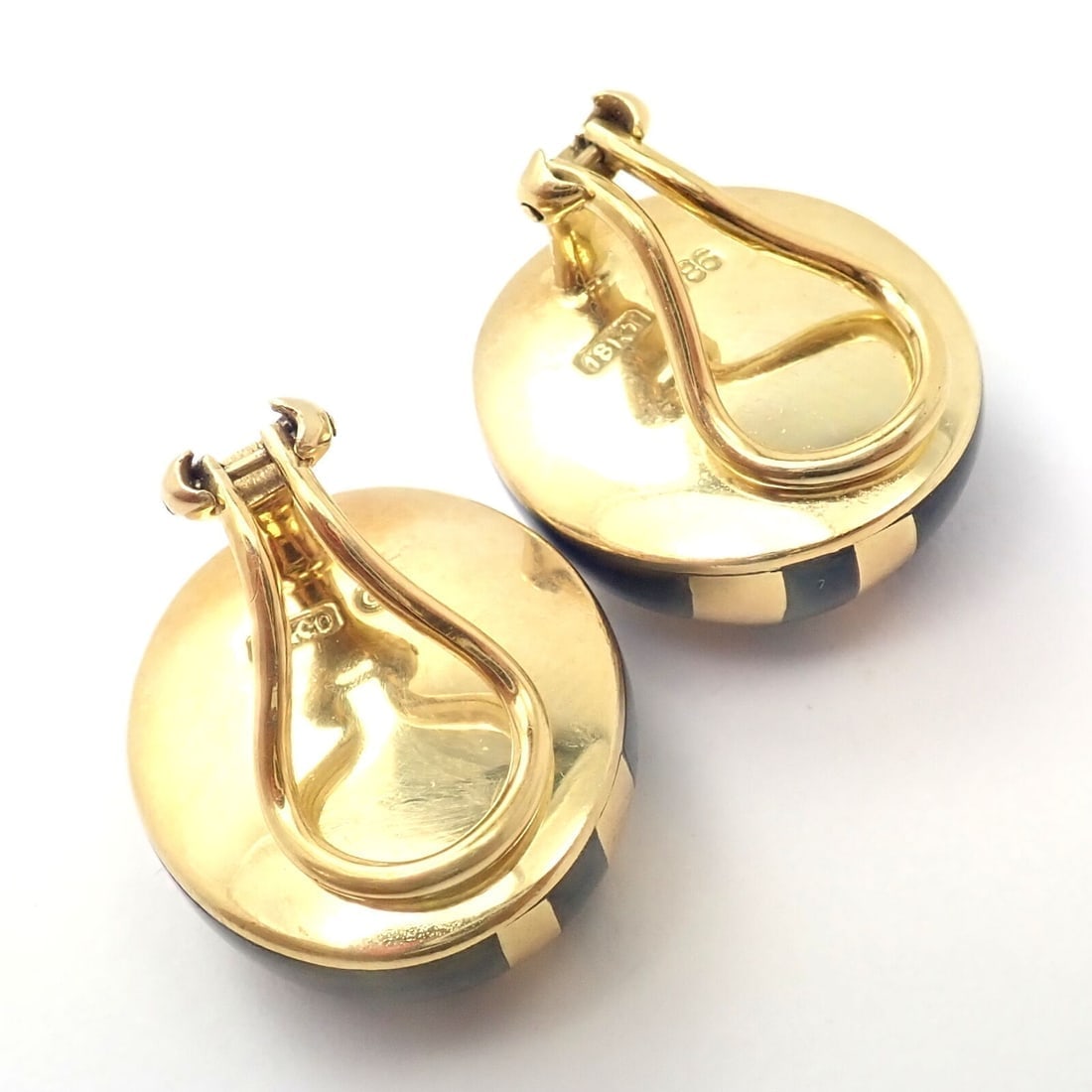 Rare! Tiffany & Co Cummings 18k Yellow Gold Mother of Pearl Black Jade Earrings - 7