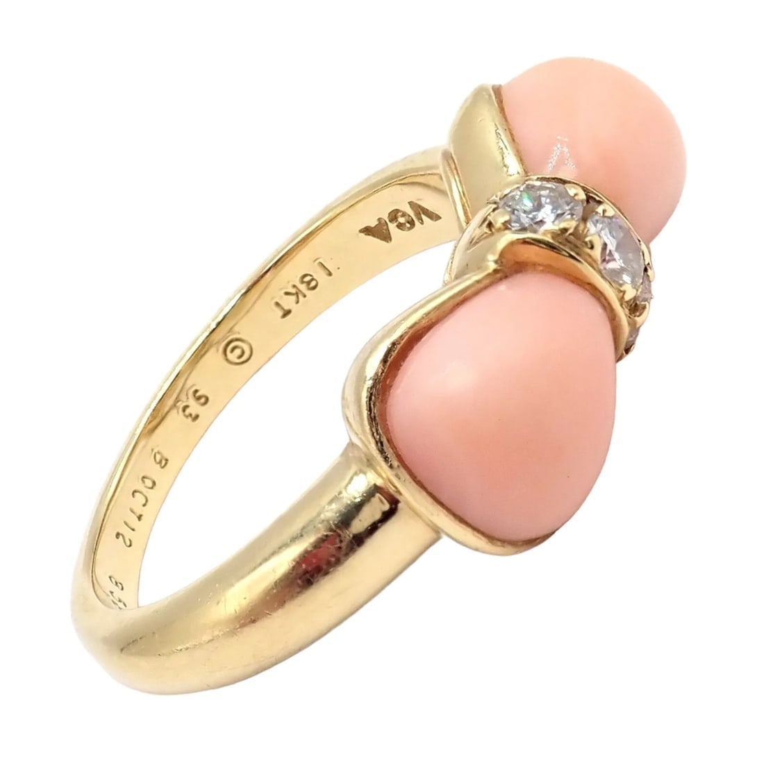 Rare! Authentic Van Cleef & Arpels 18k Yellow Gold Coral Diamond Bow Ring sz 5 - 2