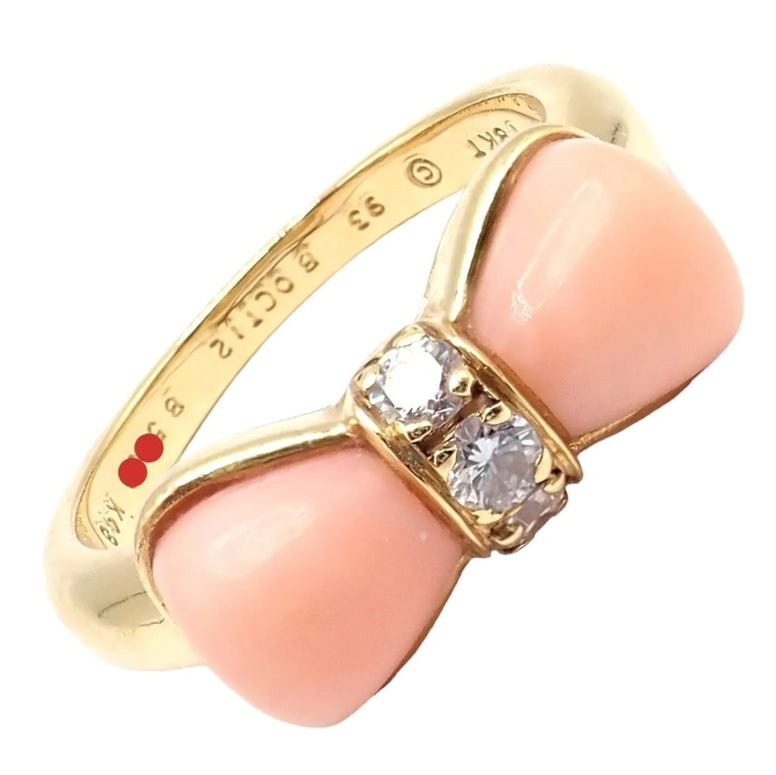 Rare! Authentic Van Cleef & Arpels 18k Yellow Gold Coral Diamond Bow Ring sz 5 - 8