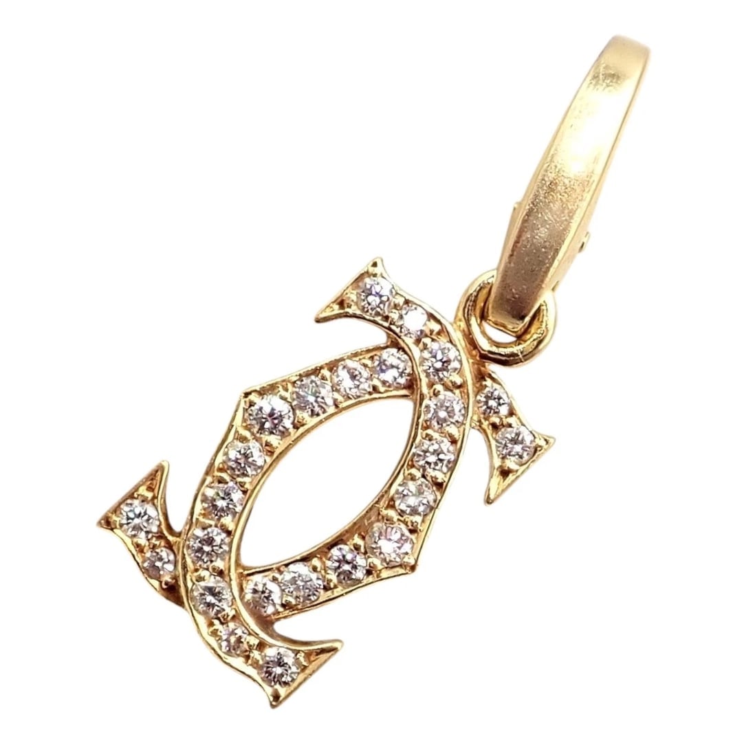 Authentic! Vintage Cartier 18k Yellow Gold Diamond Double C Charm Pendant - 10