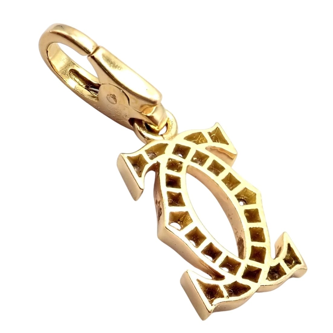 Authentic! Vintage Cartier 18k Yellow Gold Diamond Double C Charm Pendant - 11