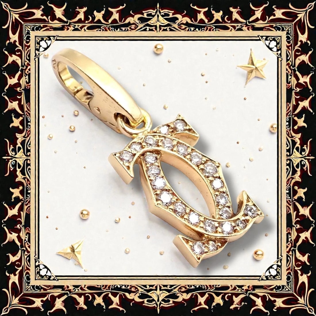 Authentic! Vintage Cartier 18k Yellow Gold Diamond Double C Charm Pendant - 2