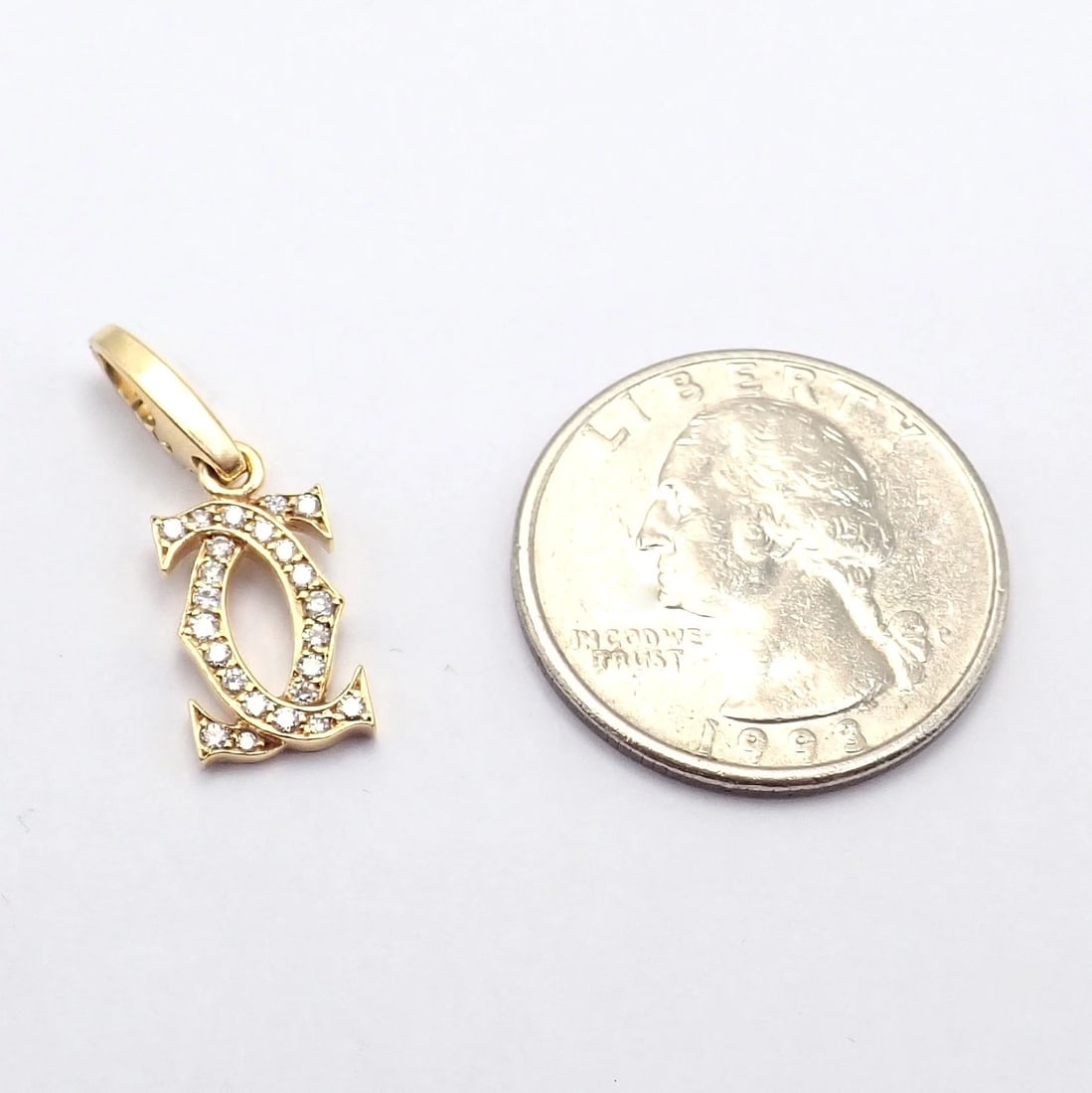 Authentic! Vintage Cartier 18k Yellow Gold Diamond Double C Charm Pendant - 5