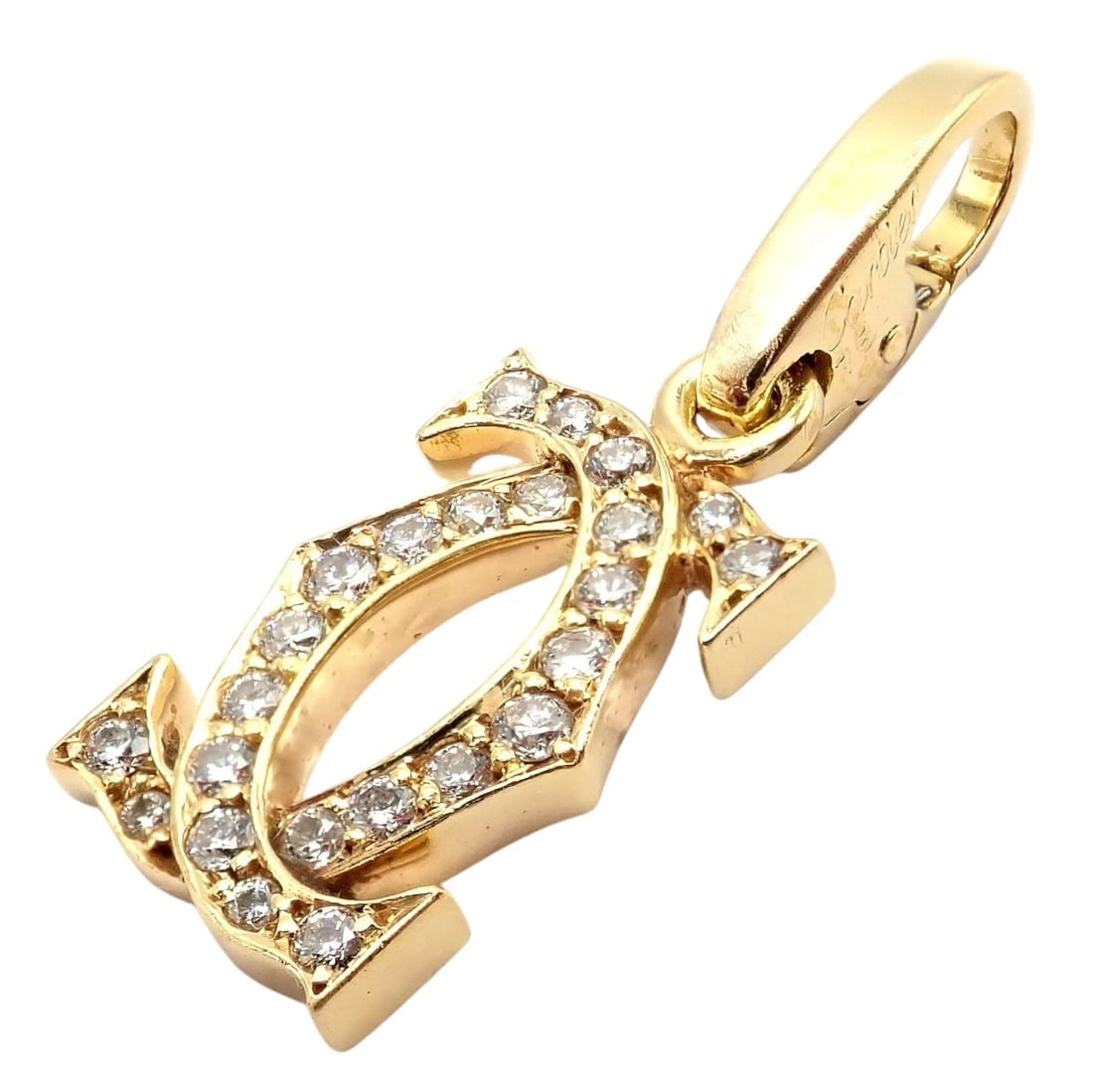 Authentic! Vintage Cartier 18k Yellow Gold Diamond Double C Charm Pendant - 7