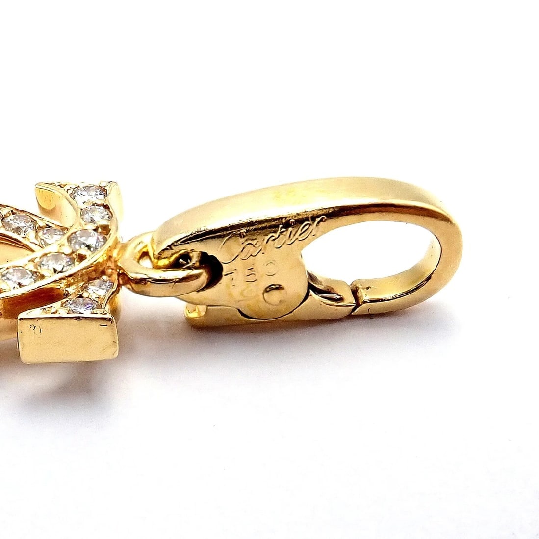 Authentic! Vintage Cartier 18k Yellow Gold Diamond Double C Charm Pendant - 8