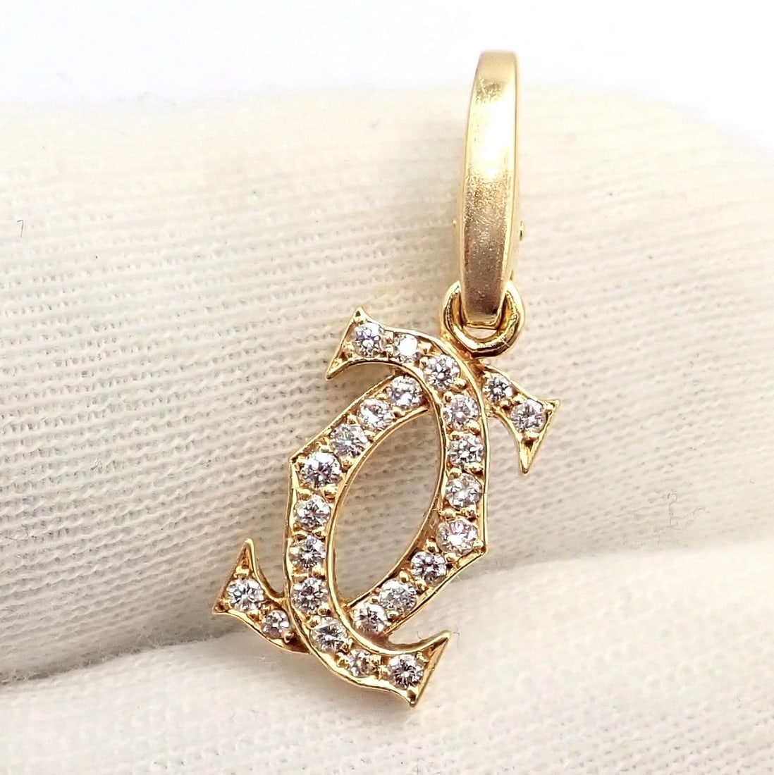 Authentic! Vintage Cartier 18k Yellow Gold Diamond Double C Charm Pendant - 9