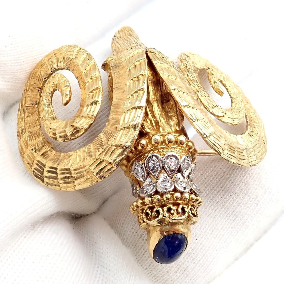Rare Ilias Lalaounis 18k Yellow Gold Ram Ares Diamond Ruby Sapphire Large Brooch - 11
