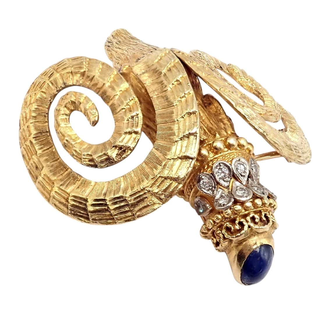 Rare Ilias Lalaounis 18k Yellow Gold Ram Ares Diamond Ruby Sapphire Large Brooch - 3