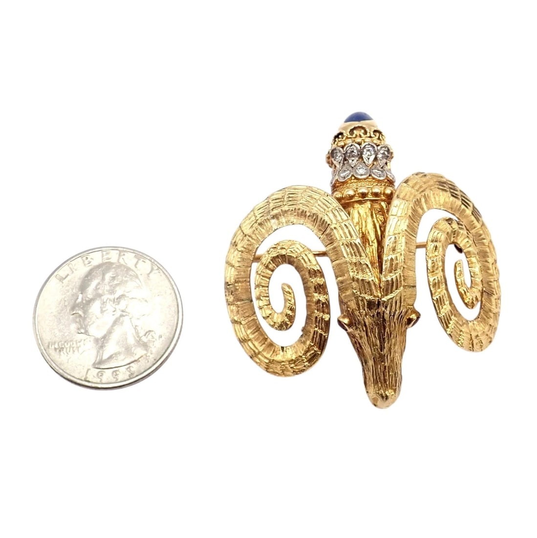 Rare Ilias Lalaounis 18k Yellow Gold Ram Ares Diamond Ruby Sapphire Large Brooch - 4