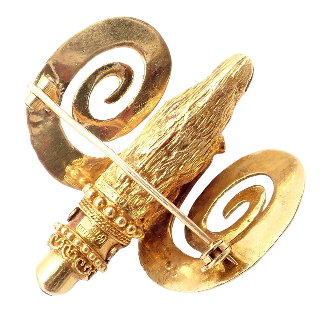 Rare Ilias Lalaounis 18k Yellow Gold Ram Ares Diamond Ruby Sapphire Large Brooch - 7
